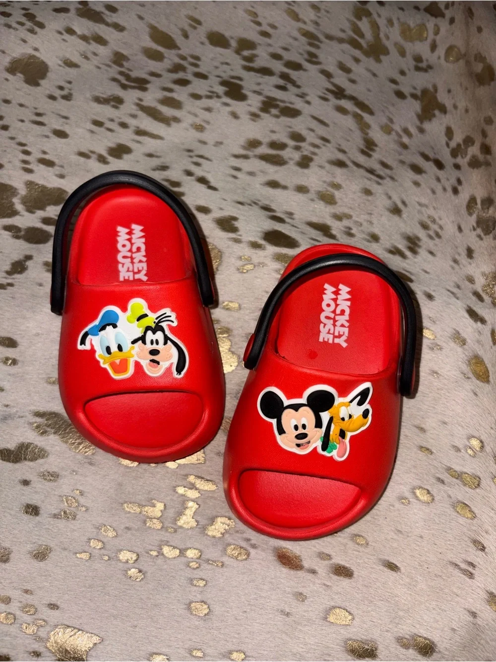 Disney Red Kids Slip-On Sandals with Mickey & Friends Graphics